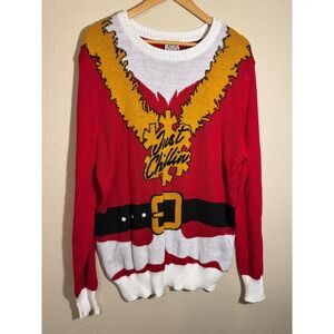 Holiday Sweater Mens XL Santa Claus Just Chillin Ugly Christmas Sweater Red